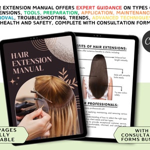 Manuale di formazione sulle extension per capelli, tutti i sistemi, metodi e tecniche, guida alla formazione, eBook sulle extension per capelli, modifica in Canva