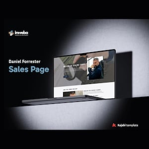 May include: A laptop computer displaying a website with the text "Welcome to Scaling Course". The website has a photo of a man in a suit and a magnifying glass icon. The laptop is on a gray surface.