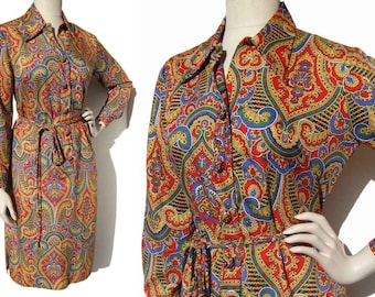 Vintage 60s Dress Serbin of Florida Multicolor Paisley Print M