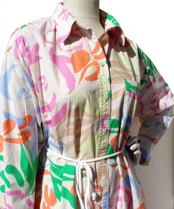 Vintage 90s Dress Shirtdress Floral Cotton Print L XL - The GAP View 4