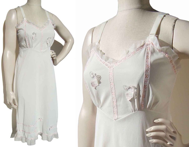 Vintage 60s Dress Slip White & Pink Lingerie S DSigner by Formula image 1