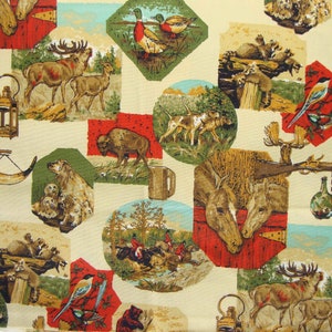 Vintage Nature Fabric Camping Outdoors Animals Novelty Print 1&3/4 Yds image 1