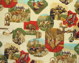 Vintage Nature Fabric Camping Outdoors Animals Novelty Print 1&3/4 Yds