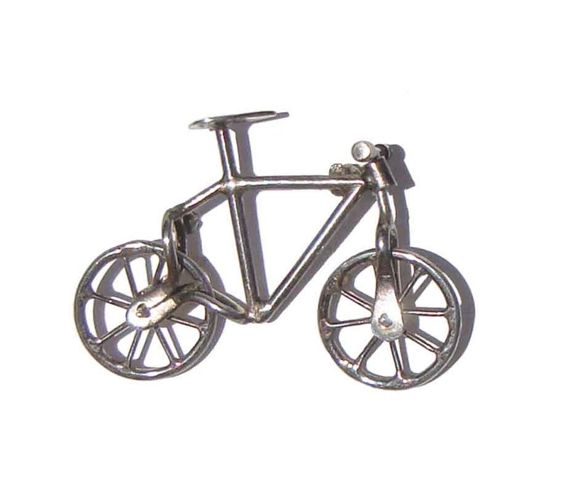 Vintage 60s Bike Brooch Moveable Sterling Silver Bicycle Pin image 2
