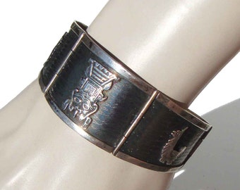 Vintage Inca Storyteller Bracelet Sterling Silver Peruvian Glyphs – Signed MR