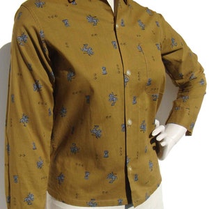 Vintage 50s Ladies Shirt Colonial Print Camel Cotton S Penney's image 2