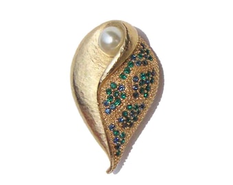 Broche vintage de concha marina ART de los años 50 con diamantes de imitación y perlas – Arthur Pepper