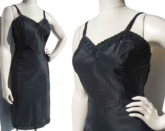 Vintage 50s Barbizon Dress Slip Black Taffeta Lingerie S