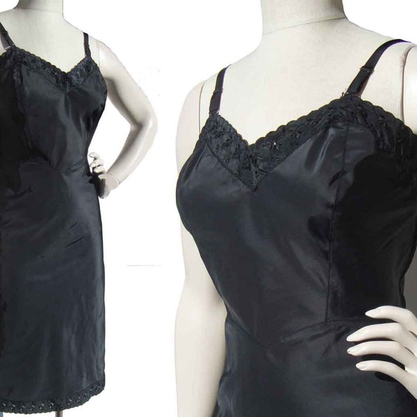 Vintage 50s Barbizon Dress Slip Black Taffeta Lingerie S