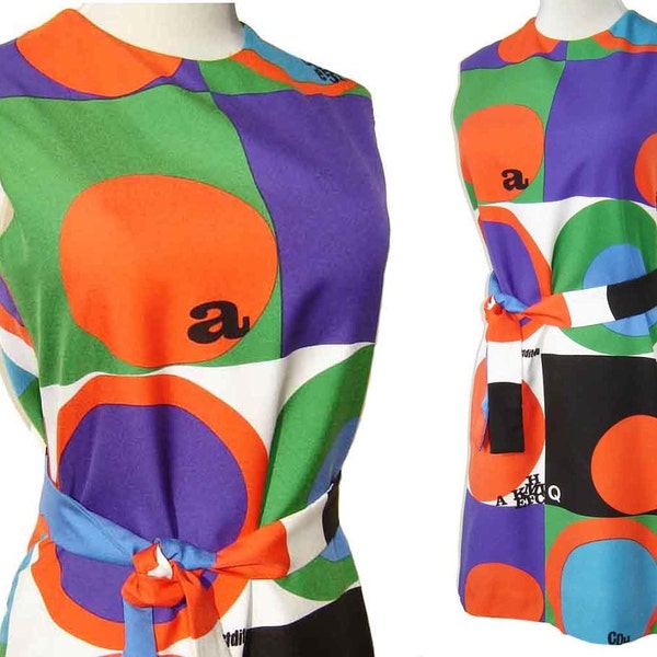 Rudi Gernreich Mod 60s Dress Pop Art Typography Shift M MUSEUM PIECE