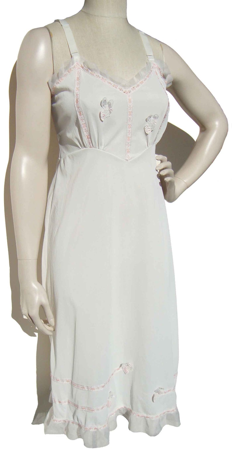 Vintage 60s Dress Slip White & Pink Lingerie S DSigner by Formula image 2