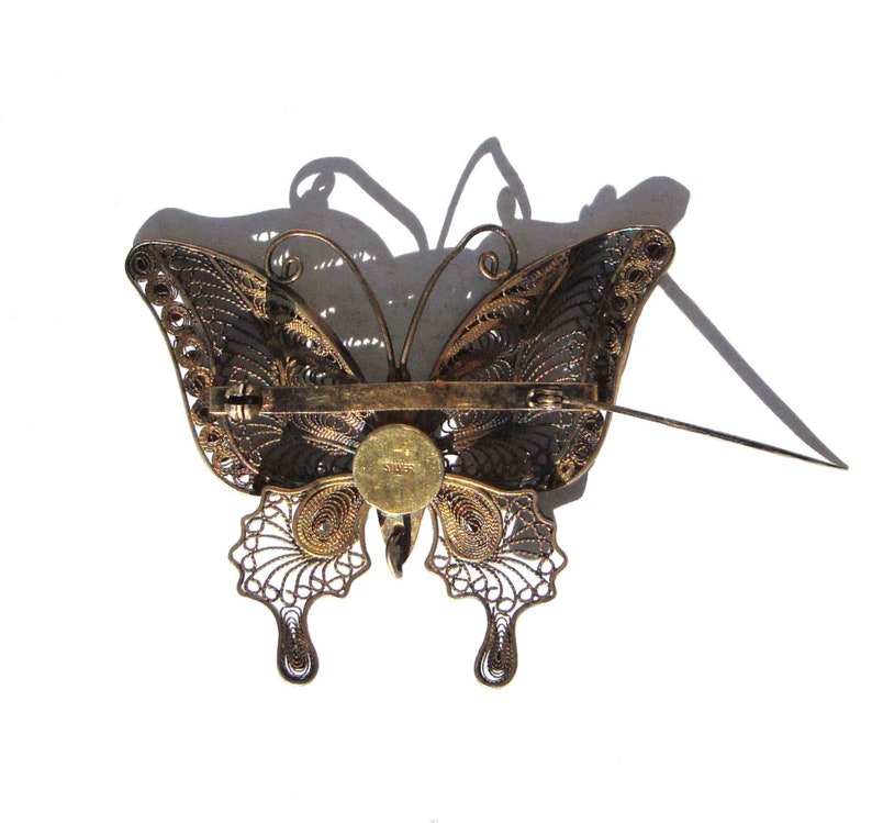 Vintage Chinese Export Silver Filigree & Enamel Butterfly Brooch image 2