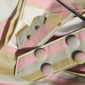 Vintage 60s Pleated Dress Pink Striped Shirtwaist Novelty Buttons M image 4