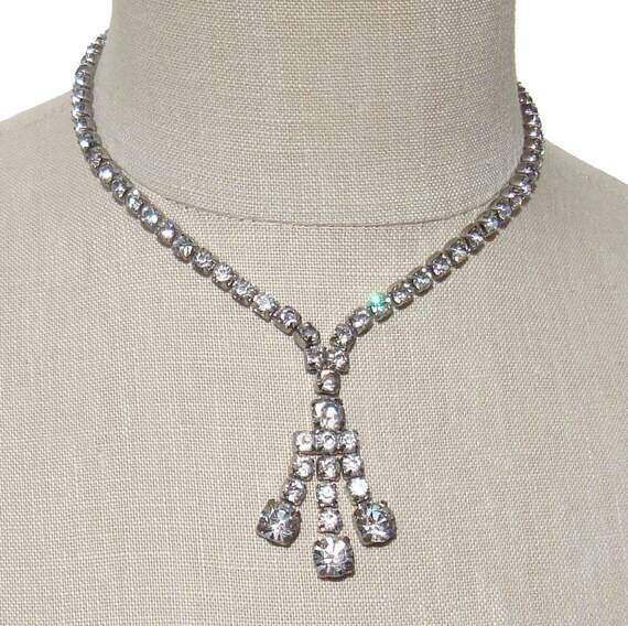 Vintage 50s Rhinestone Cocktail Necklace Fringe T… - image 1