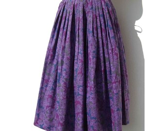 Vintage 60s Skirt Purple Pleated Floral Cotton S