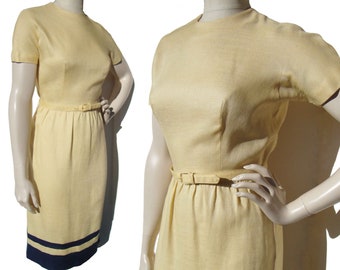 Vintage 60s Dress Sport Whirl Yellow & Navy Jeanne Campbell M