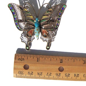 Vintage Chinese Export Silver Filigree & Enamel Butterfly Brooch image 4