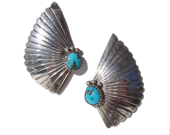 Vintage Navajo Earrings Sterling Silver & Turquoise Fans – F. Mike