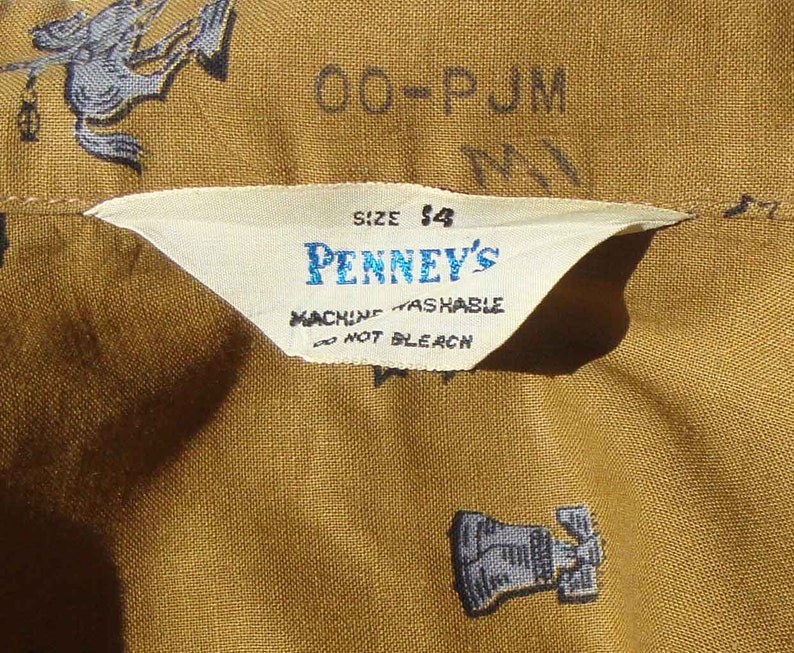 Vintage 50s Ladies Shirt Colonial Print Camel Cotton S Penney's image 5