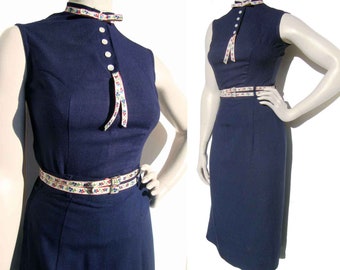 Conjunto Vestido Vintage Años 50 Top Azul Marino & Falda 2 Piezas de Petti XS