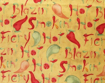 Chili Pepper Cotton Fabric Red Yellow Green Chile Susan Winget 1.8 Yds