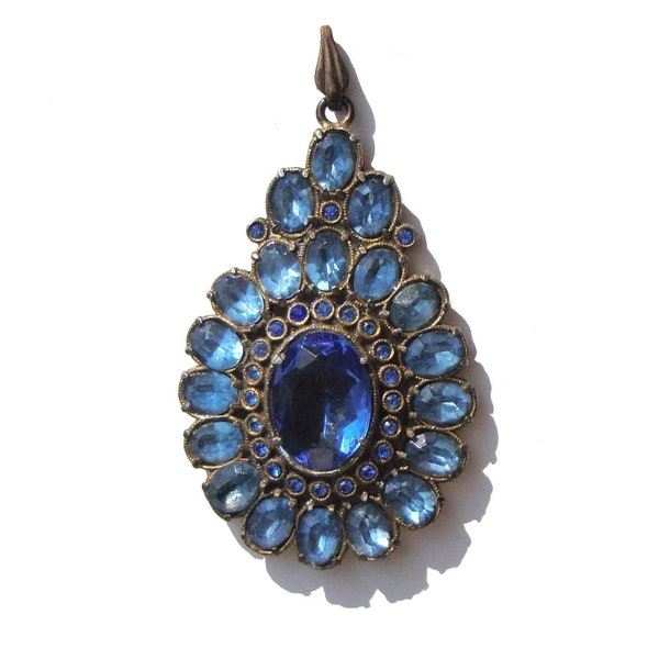 Vintage Art Deco Blue Crystal Pendant Bohemian Glass Neiger Mughal Style