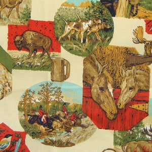 Vintage Nature Fabric Camping Outdoors Animals Novelty Print 1&3/4 Yds image 2