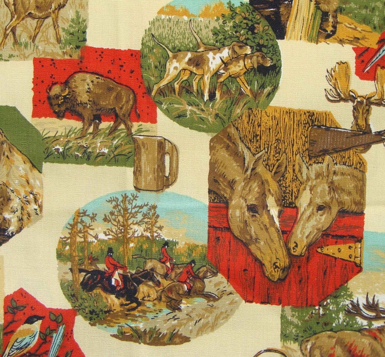 Vintage Nature Fabric Camping Outdoors Animals Novelty Print 1&3/4 Yds image 2