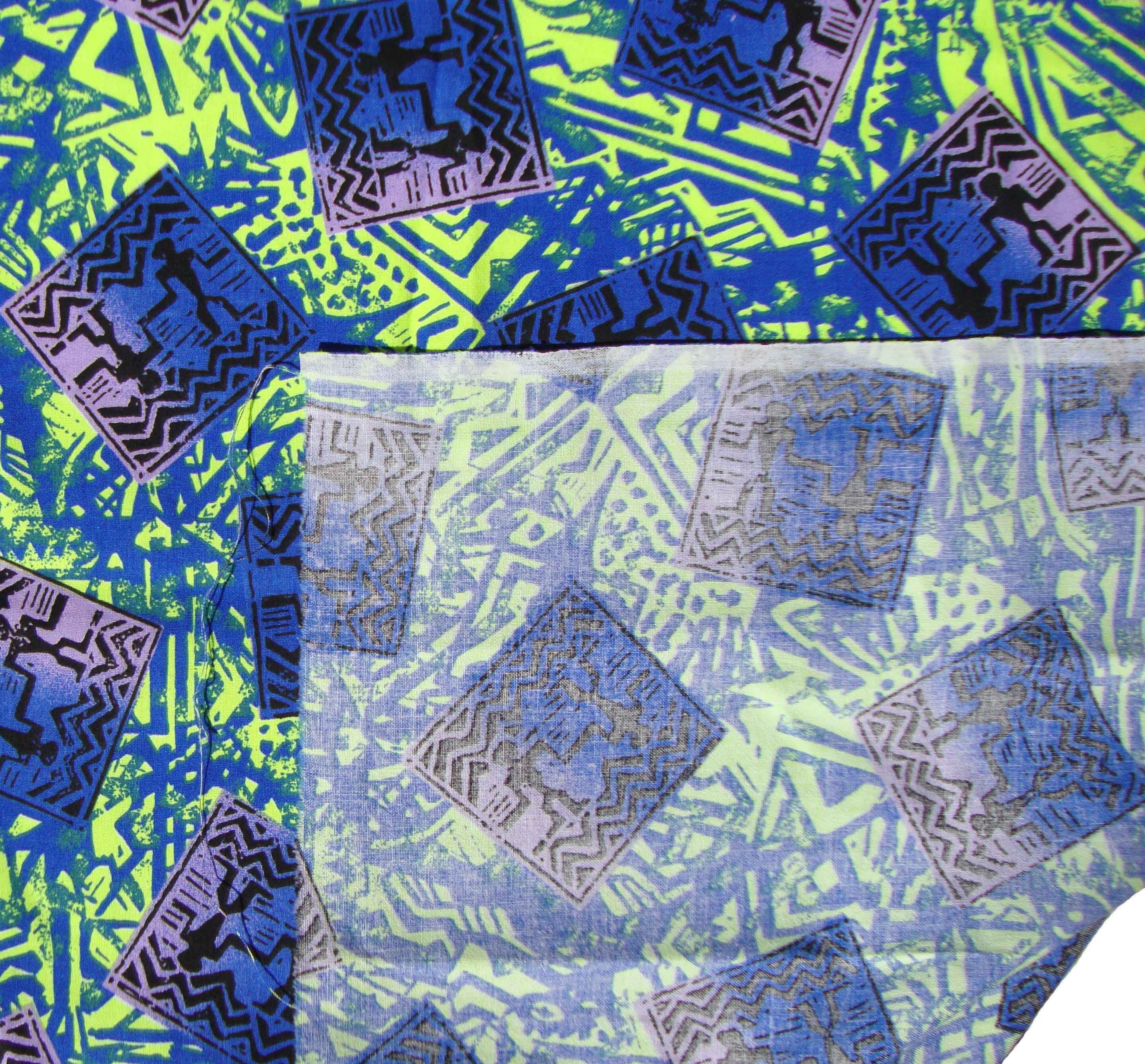 Vintage 80s Fabric Abstract Figural Petroglyph Cotton Novelty - Etsy UK