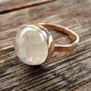 Rainbow Moonstone Bezel set Ring - 14 karat PINK gold