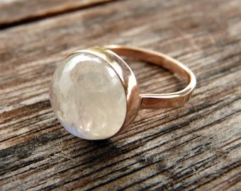 Rainbow Moonstone Bezel set Ring - 14 karat Rose gold