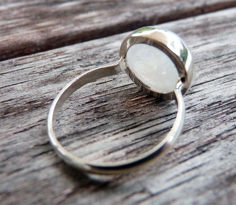 Rainbow Moonstone Bezel Set Ring Argentium Sterling Silver and matching set ring image 5