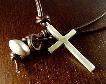 Silver  Cross Pendant on Leather