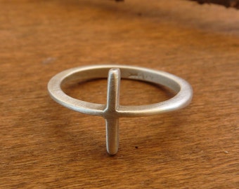 Sterling Silver Faith Small Cross Ring, Silver Side Cross Ring