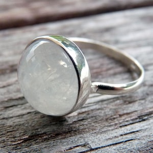 Rainbow Moonstone Bezel Set Ring Argentium Sterling Silver and matching set ring image 1