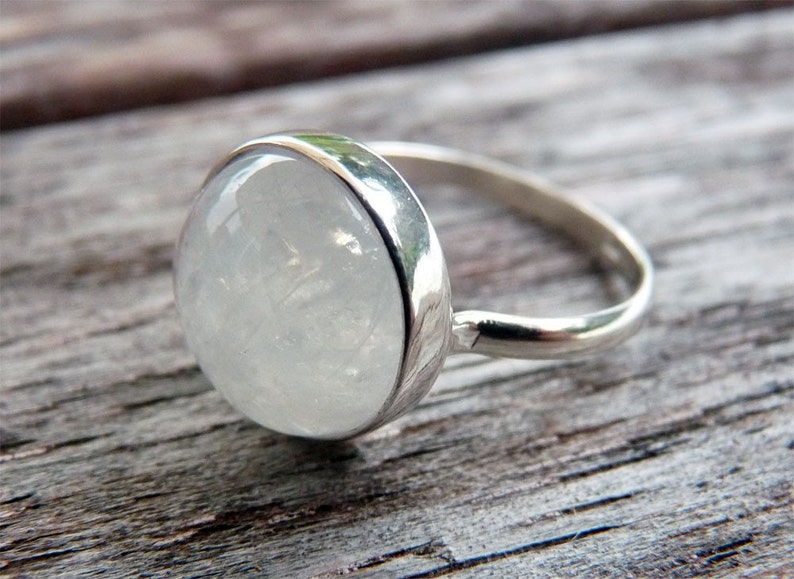 Rainbow Moonstone Bezel Set Ring Argentium Sterling Silver and matching set ring image 1