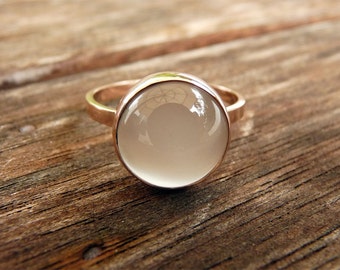 White Moonstone Bezel Set Ring- 14 karat pink gold