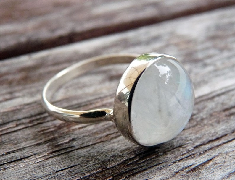 Rainbow Moonstone Bezel Set Ring Argentium Sterling Silver and matching set ring image 3