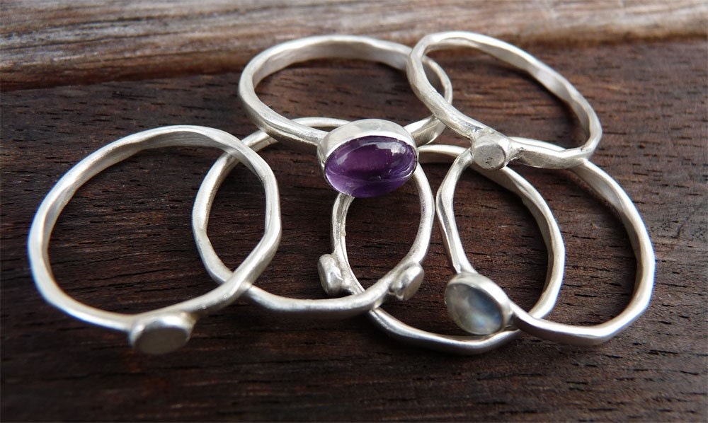 Set of 4 Organic Pebbles Stacking Rings Sterling Silver - Etsy