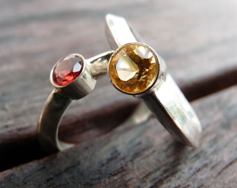 Yellow Citrine and Sterling Silver Ring for SOLITARIE or Stacking