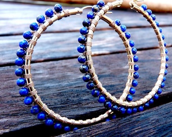 Lapis Lazuli  Woven 14 karat gold Hoop earrings