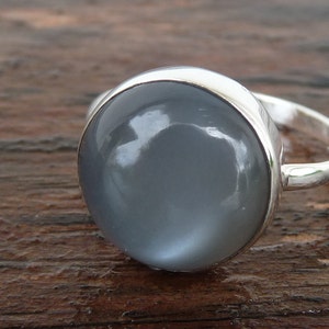 Black Moonstone Bezel Set Ring- Argentium Sterling Silver