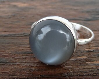 Black Moonstone Bezel Set Ring- Argentium Sterling Silver