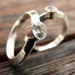 White Topaz Engagement Ring and Matching wedding band