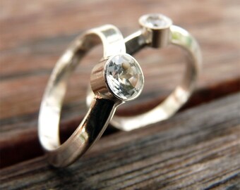 White Topaz Engagement Ring and Matching wedding band