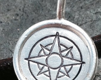 Silver Round Frame Charm with Compass