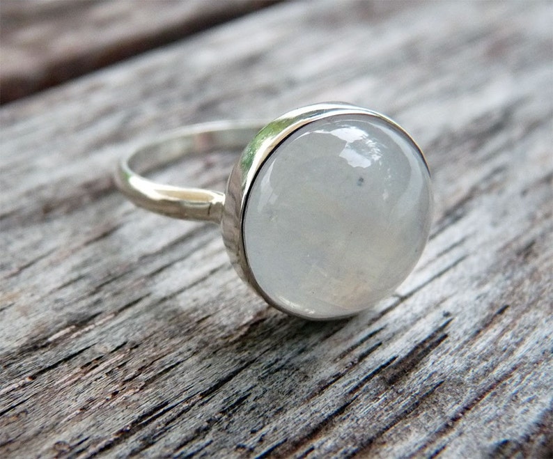 Rainbow Moonstone Bezel Set Ring Argentium Sterling Silver and matching set ring image 2