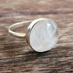 Rainbow Moonstone Bezel Set Ring Argentium Sterling Silver and matching set ring image 4