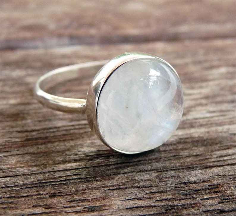 Rainbow Moonstone Bezel Set Ring Argentium Sterling Silver and matching set ring image 4