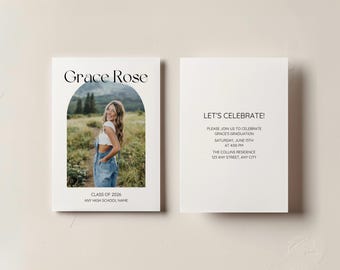 Graduation Announcement with Photo, Classy Graduation Announcement 2026, Modern Photo Grad Announcement Template Digital Download Canva